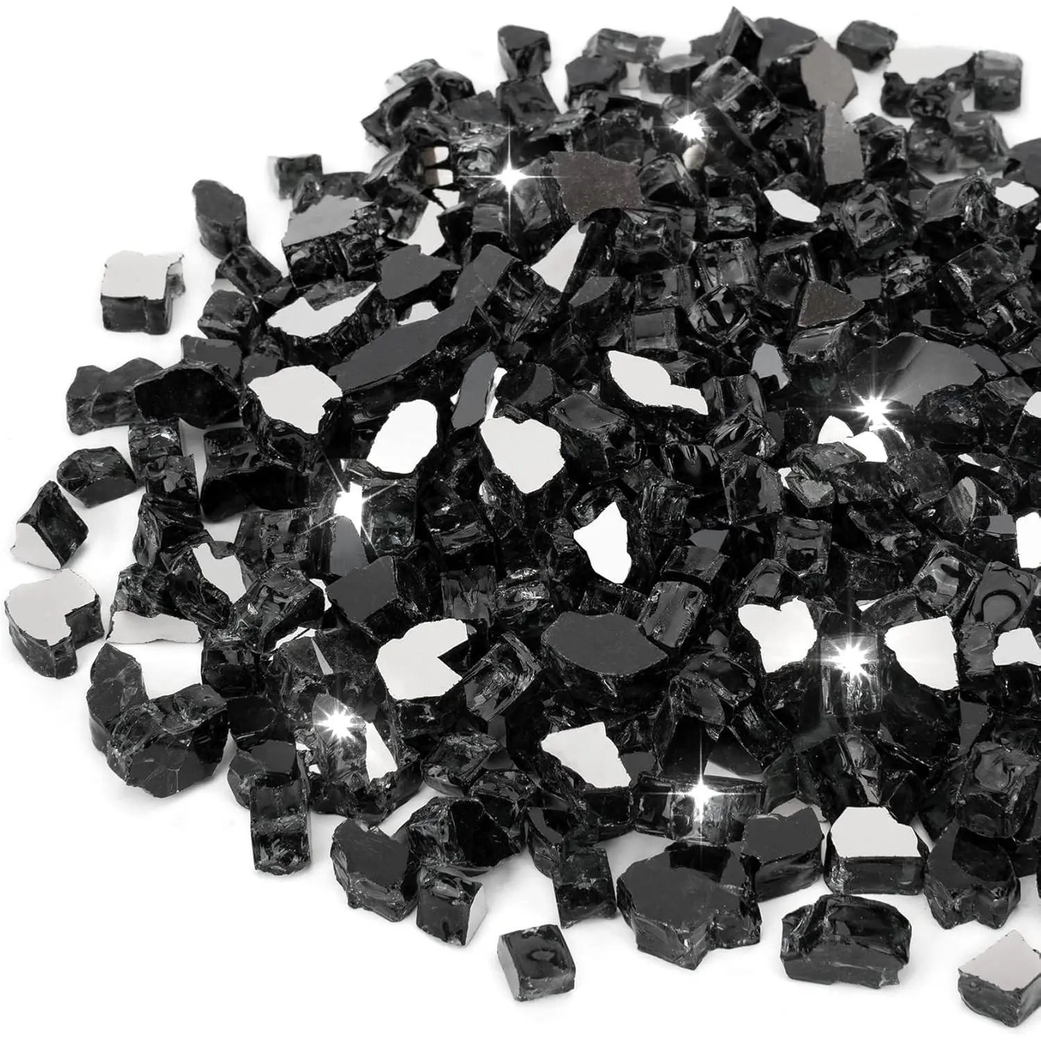 10-Pound Tempered Fire Glass 1/2 inch, Onyx Black Reflective | Fire Glass for Indoor/Outdoor Fireplace, Fire Pit