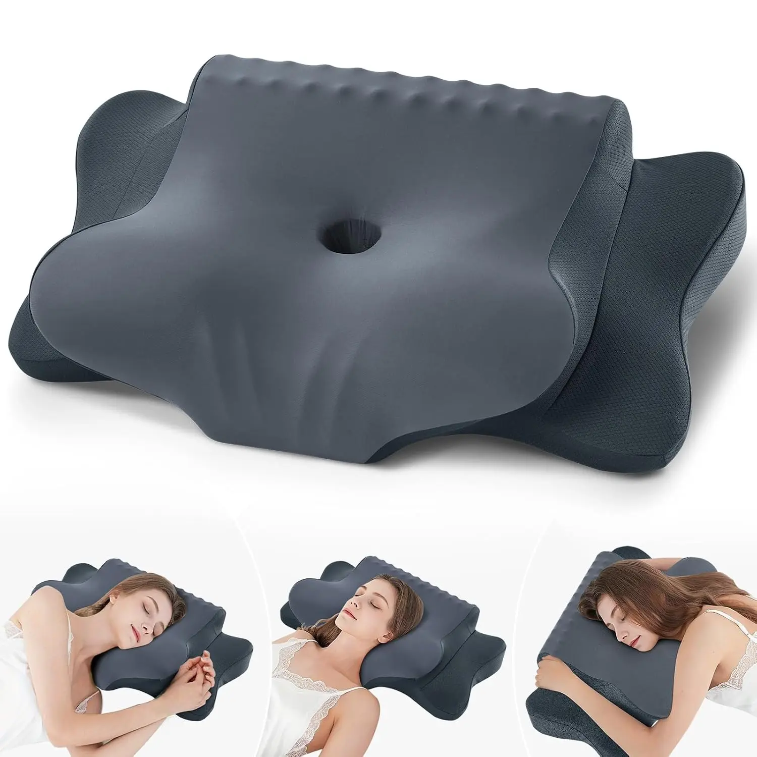 Cervical Pillow for Neck Pain Relief - Cooling Ergonomic Dual-Sided Orthopedic Neck Pillow with Ice Silk Pillowcase, Breathable Pillow for Side, Back, Stomach Sleepers
