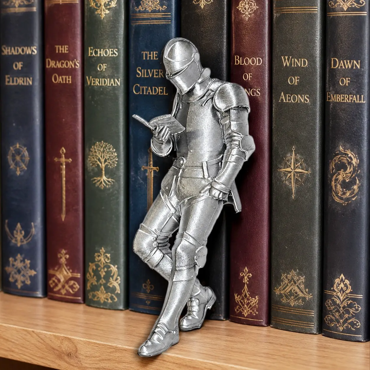 Medieval Knight Book Nook – Armored Book Lover Figurine, Fantasy Bookshelf Decor, Unique Gift for Readers, Decorative Home Ornament, Armored Reading Knight Figurine, Decorative Ornament, Statues