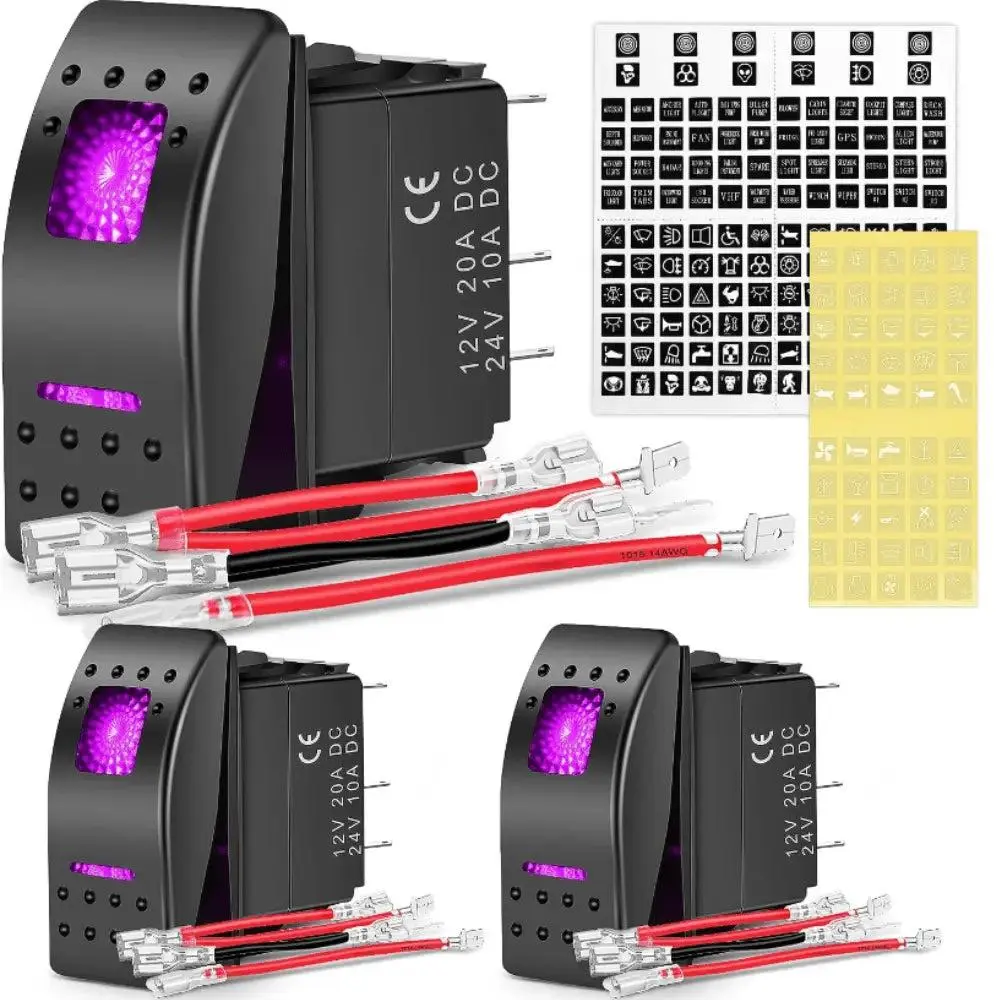 Nilight 3Pcs 5Pin SPST On/Off Rocker Switch Purple