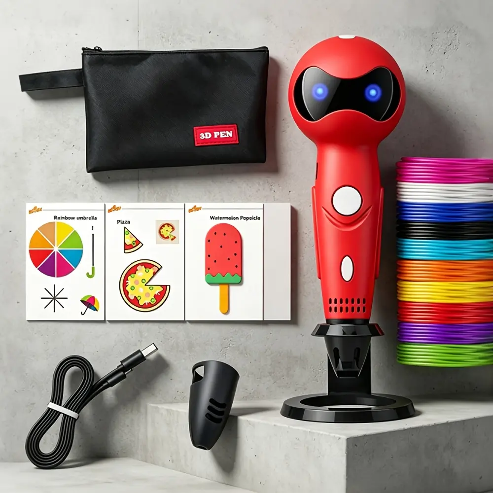 Robot 3D Printing Pen with Smart Voice Prompt, Simple Operation, Pla Filament 10 Colors 5m Each, DIY Art Creation, Gift Ideas