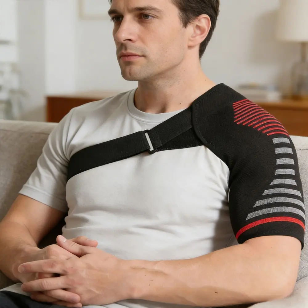 Breathable Compression Shoulder Brace for Men and Women, Adjustable Shoulder Support Belt, Back Support Arm Brace for Heavy Lifting, Shoulder Reliever