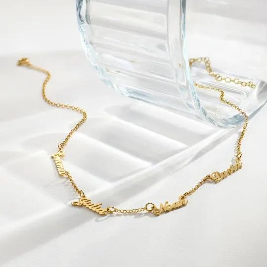 For Mother's Day Multiple Names Custom Cut Necklace Personalized Gift Stainless Steel Letter Necklace  Anniversary Valentine's Day