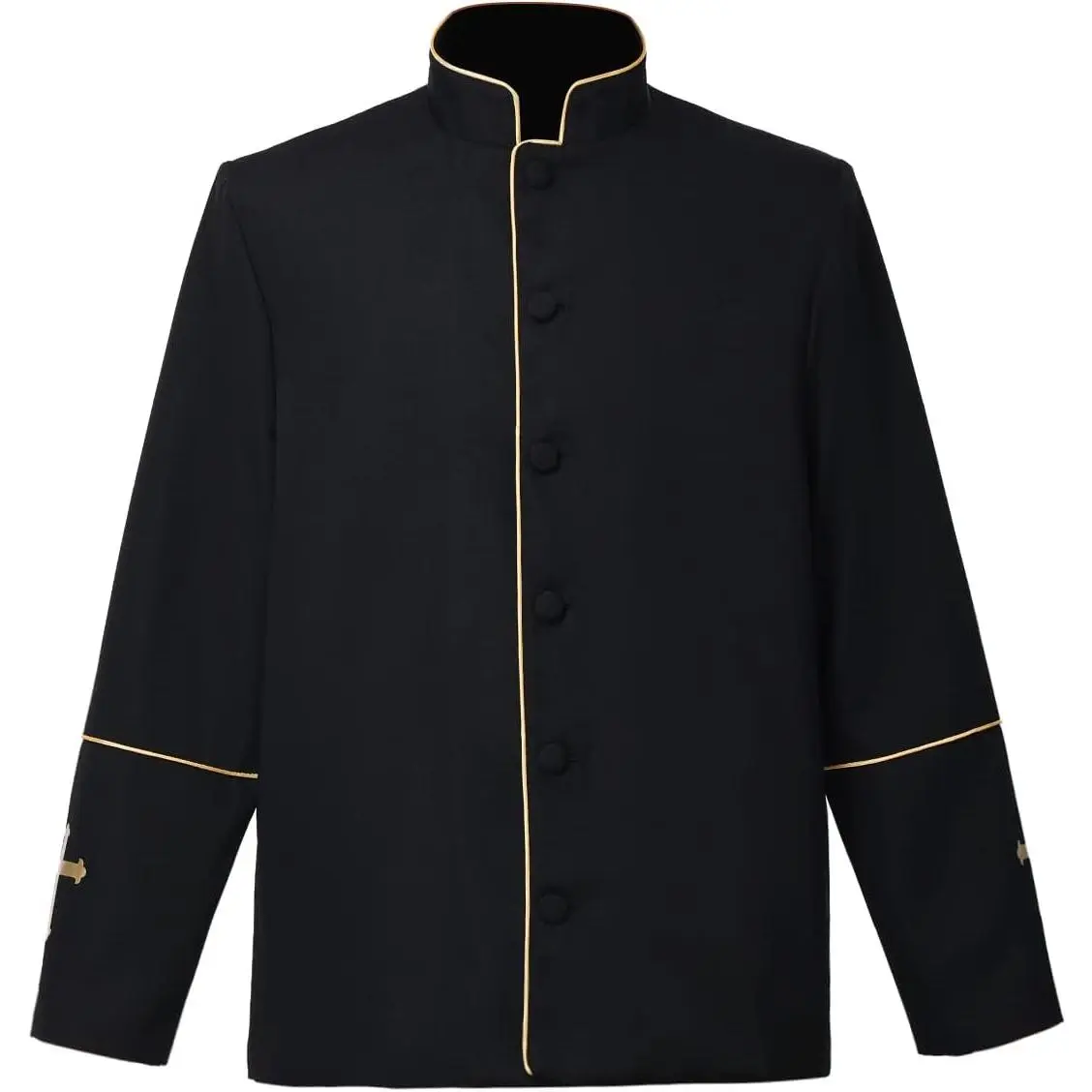 CAMDOM Men's Thick Golden Embroidery Clergy Coat, Stand-Up Collar Button-Down Workwear Uniform, Church Priest Vestment Outerwear for Pastors, Uniforms, Menswear, Long Sleeve