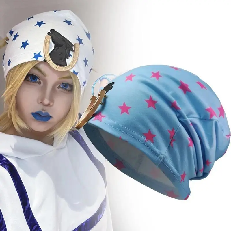 Anime JOJO STEEL BALL RUN Jonathan Joestar Cosplay Hat Unisex Stacked Hat Star Scarf Gothic Beanie Cap Halloween Costume Prop