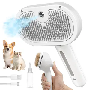 Dog & Cat Brush for Shedding, 3 in 1 Self Cleaning Steam Dog Brush - Anti-Static,Cat Steam Brush Removal Comb with Release Button, Grooming Tool for Long and Short Hair Pets