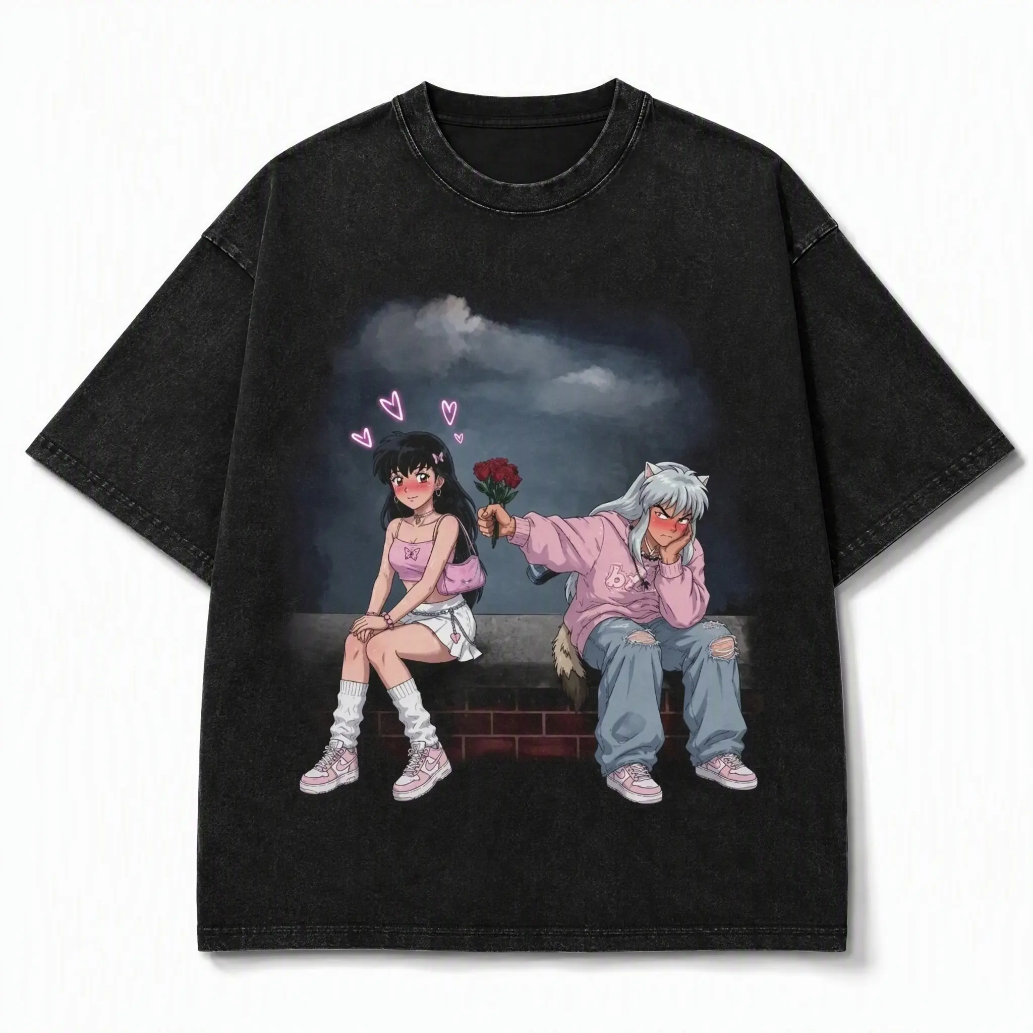Anime Couple Shirt, Inuyasha Kagome Inspired Tee, Cute Tsundere Love Shirt, Pink Aesthetic Anime T-Shirt, Romantic Anime Couple Gift Womenswear Cotton Top Wetsuit Crewneck Crewneck Round Neck Streetwear Tshirt Wetsuit