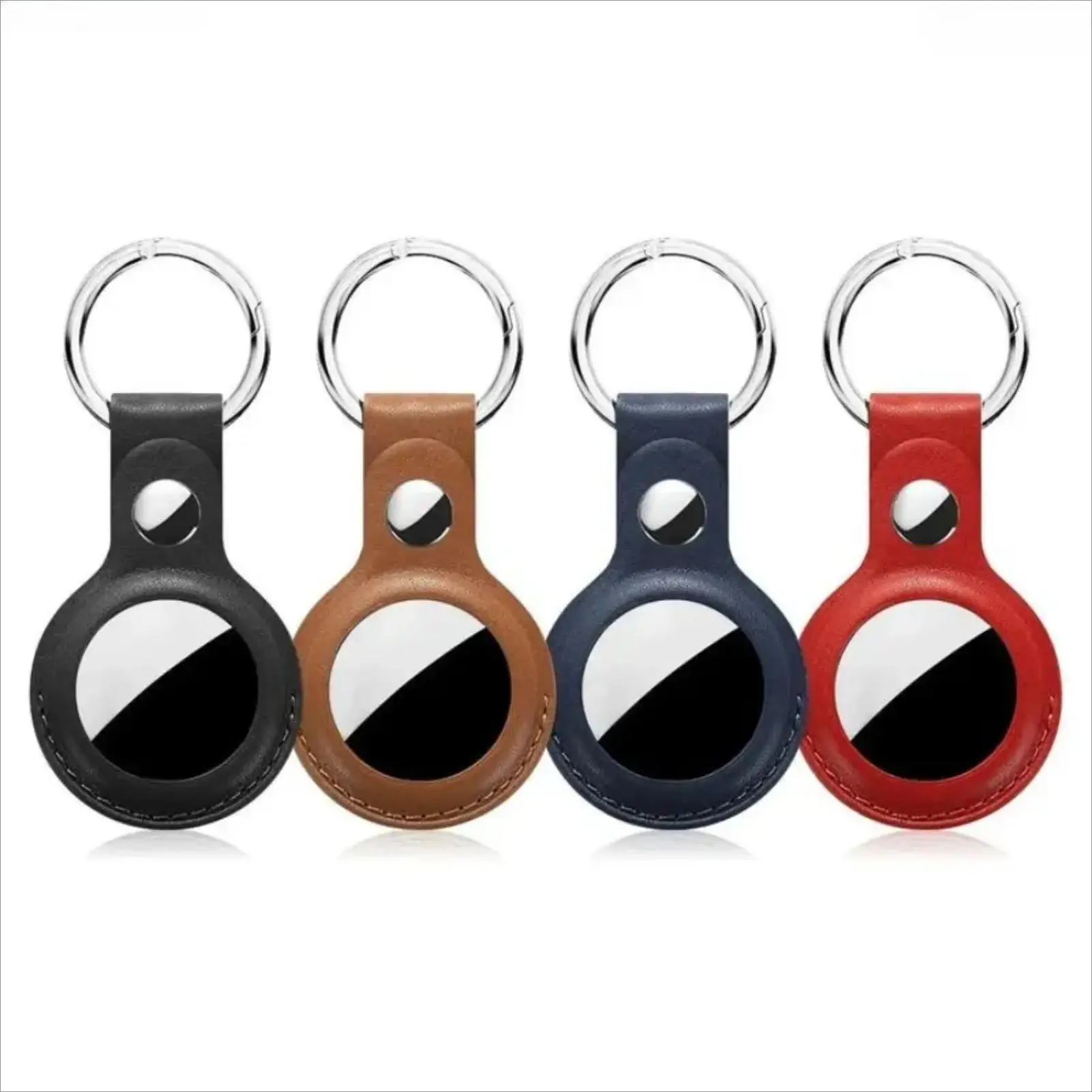 4-Pack PU Leather AirTag Holder Keychain – Protective Anti-Lost Tracker Case with Secure Loop & Key Ring, Wireless Signal Friendly Cover for Apple AirTags, Ideal for Keys, Bags & Luggage