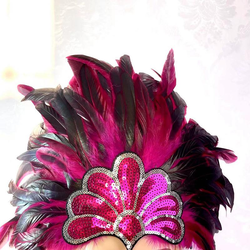 New Feather Headdress Indian Headdress Carnival Adult Show Performance Decoration Black