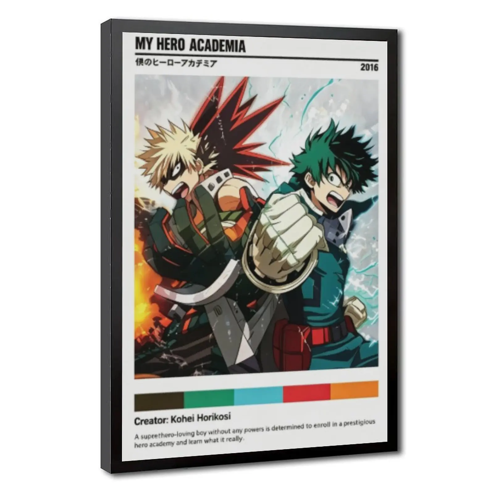 My Hero Academia Deku Bakugo Polaroid Style Framed Poster, Classic Anime Character Color Palette Wall Print, Vintage Manga Aesthetic Room Decor, Ideal Collectible Gift For Anime Fans Teen Bedroom Interior Decoration Lovers