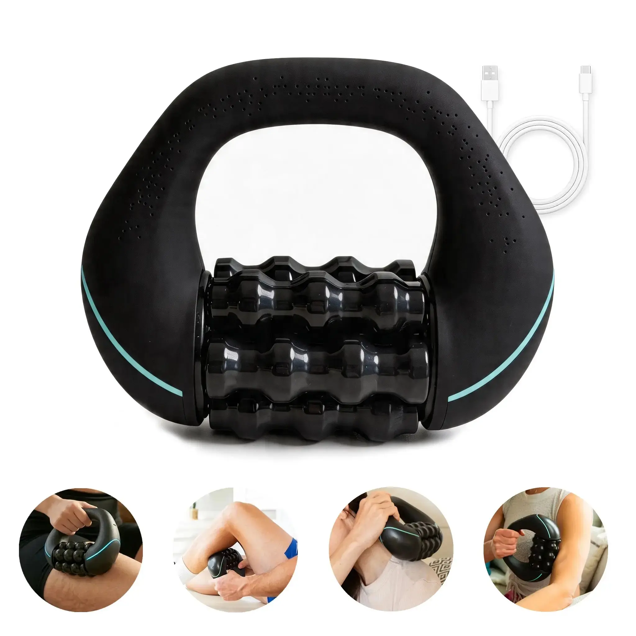 Electric Handheld Roller Massager, Lymphatic Drainage Cylinder, 3-Speed Wireless Body Massager, USB Charging, Back, Shoulder, Leg Care Tool, Muscle Relaxer, Mother's Day Gift