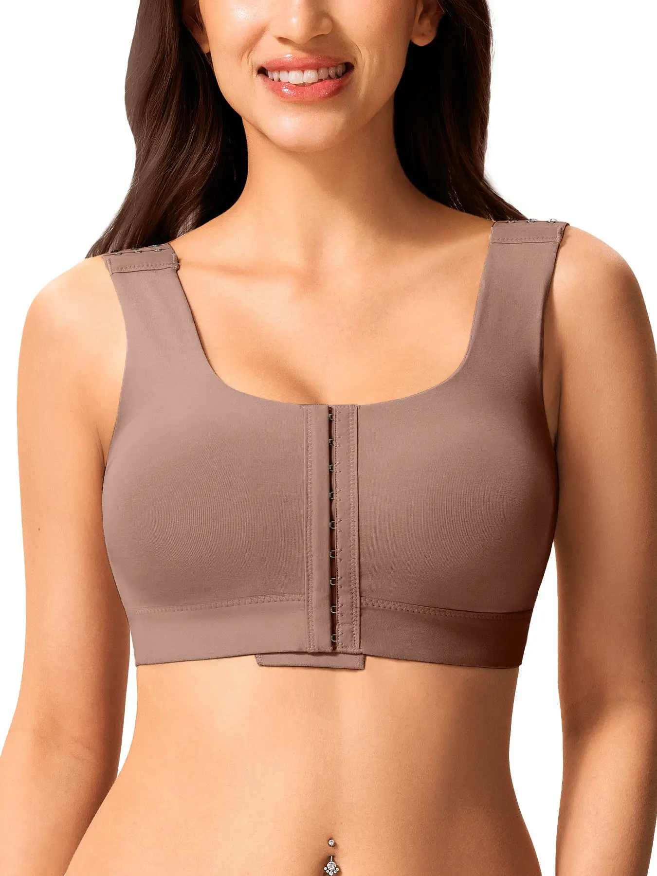 Post-Surgery Bra Casual with Medium, Front Closure, Adjustable Straps, Seamless Cup, Soft Bottom Edge, Easy Wear and Remove, Square Neck Design