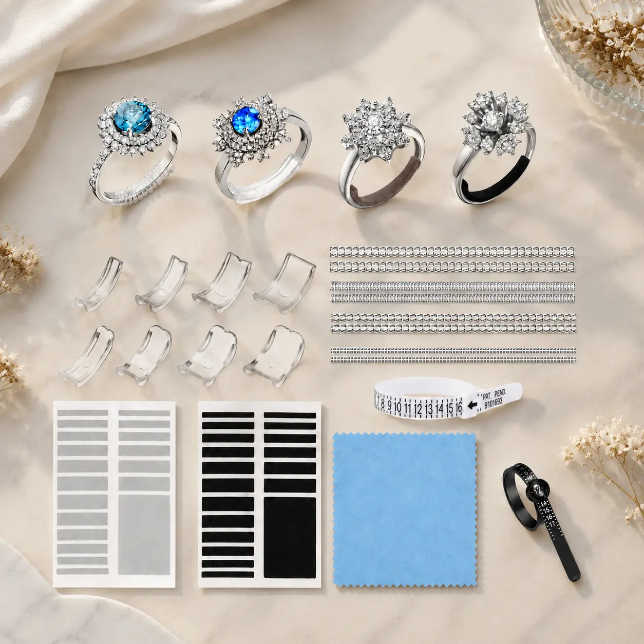21Pcs Invisible Ring Tightener Set for Loose Rings, Ring Size Adjuster Inserts and Spirals for Weight Loss, Seasonal Finger Size Changes, Pregnancy, Postpartum, Swollen Fingers, Aging Hands and Temporary Ring Resizing