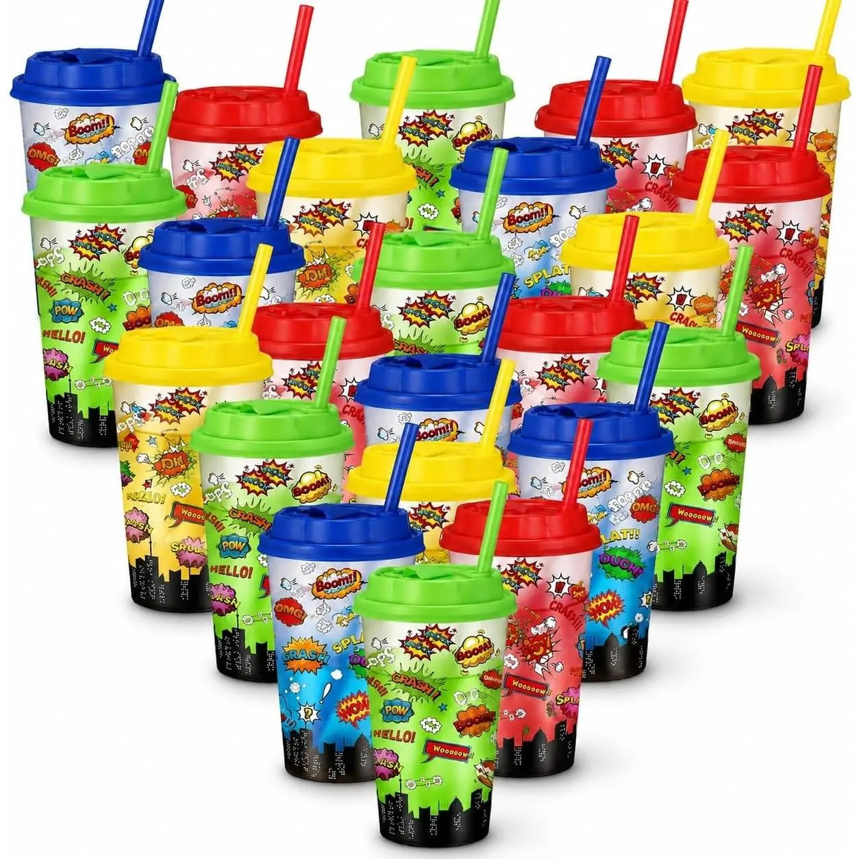 Hero Party Decorations 24 Pcs Hero Cups with Lids and Straws | 16oz Plastic Party Cups for Hero Spider Birthday Decorations, Spider Party Favors Supplies, Birthday Table Decorations