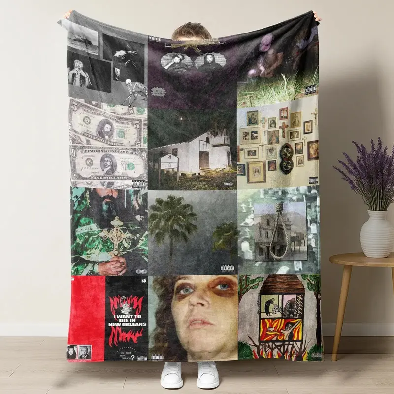 uicideboy Full Album Cover Grid Collage Flannel Throw Blanket Soft Warm Decor Blanket Couch Bedroom Nap Blanket Underground Hip Hop Fan Gift Plush Home Blanket For Rap Fans All Seasons