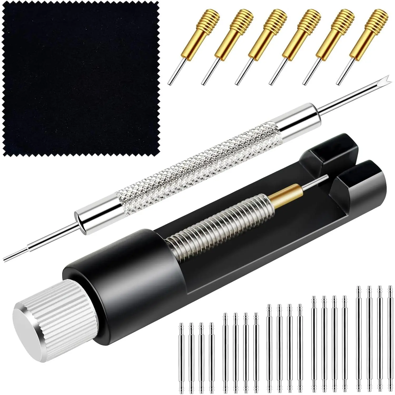Watch Link , Upgrade Watch Band Tool Kit to Adjust and Remove Bracelet, Pin Remover, Adjust Watches Repair Kit With Pin Punch, 6 count Extra , Cleaning Cloth, 20 count Spring Bars