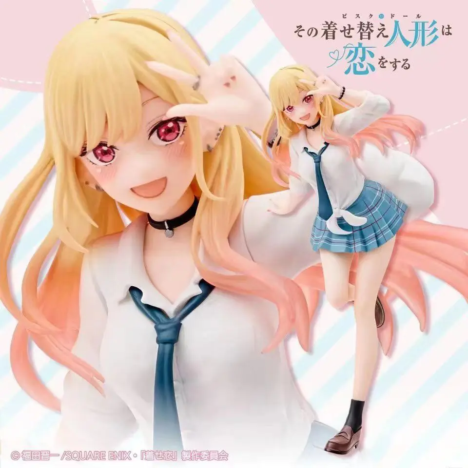 Marin Kitagawa School Uniform Peace Sign Figure 18cm, Anime Character Statue, Collectible Figurines, Desktop Decoration Gift, Anime Collectible Model, Perfect for Fans and Collectors