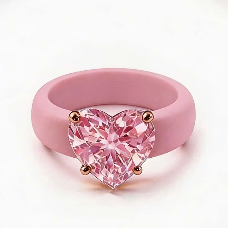 Silicone Fashion Anti-Tarnish Hypoallergenic Rings for Women with Elegant Heart-shaped 5A Zirconia Ring for Women Wear, Perfect for Wedding Anniversary Daily Wear Sports Yoga Ideal Valentine's Day Gift Best Alternative to Metal Rings