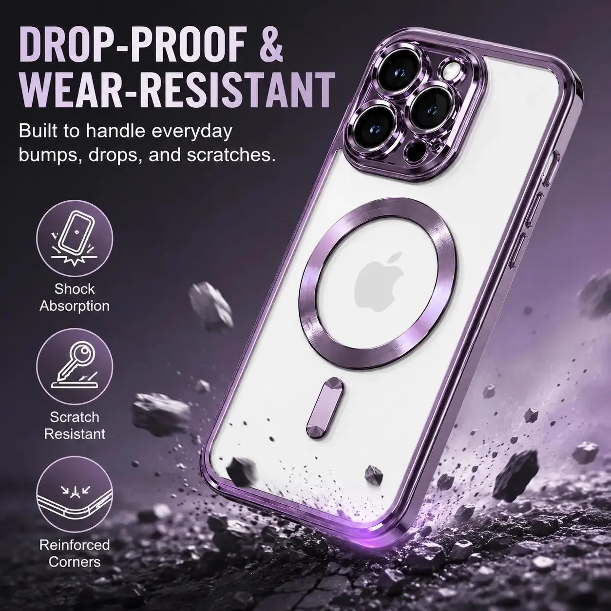 Luxury Transparent MagSafe Wireless Charging Case for iPhone 11,12,13,14,15,16,17,17Air,Pro Max,Plus,X,XS,XR - Magnetic Soft Silicone Cover, Matte Purple Gradient Glitter Bling, Shockproof Protection for Smartphone,Cellphone,Handheld Devices Accessories