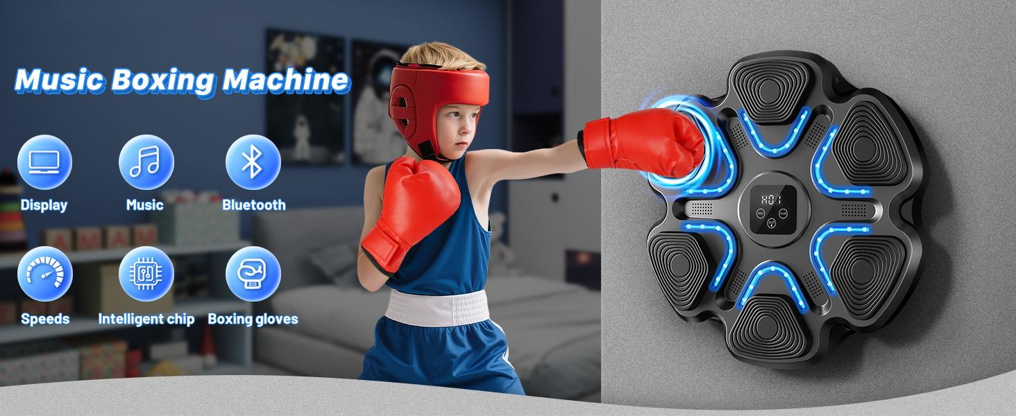 2026 Music Boxing Machine for Kids and Adults, Wall Mounted Bluetooth Punching Trainer with Boxing Gloves, Intelligent LED Boxing Target Workout Machine for Teenagers Boys Girls