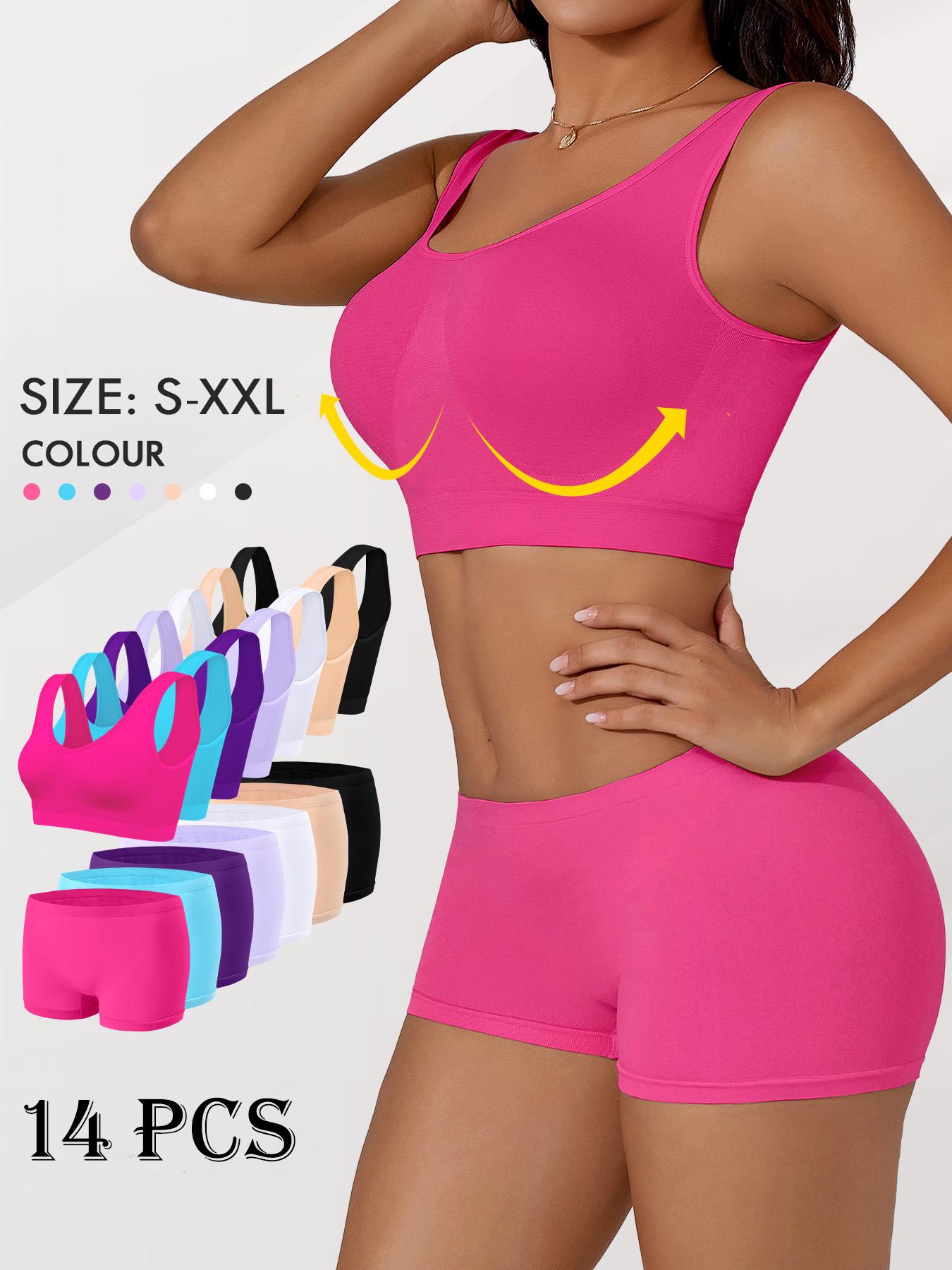 Women's Solid Wireless Bra & Skinny Boyshorts Set, Breathable Comfortable Backless Push Up Bra & Panty Shorts Underwear Sets, Women Sweatsuit Set, Ladies Underwear Set for Indoor Wear, Women's Underwear Set, Yoga Clothes Set, Activewear Clothing