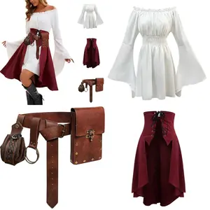 6-piece Halloween Carnival Night Women's Lace Pirate Dress, Women's Pirate-themed Party Costume, Pirate Stage Performance Outfit