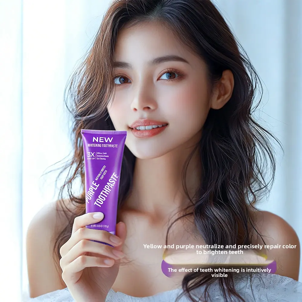 Purple Color-Correcting Toothpaste Serum for Teeth Whitening, Oral Care Stain Remover that Neutralizes Yellow Tones