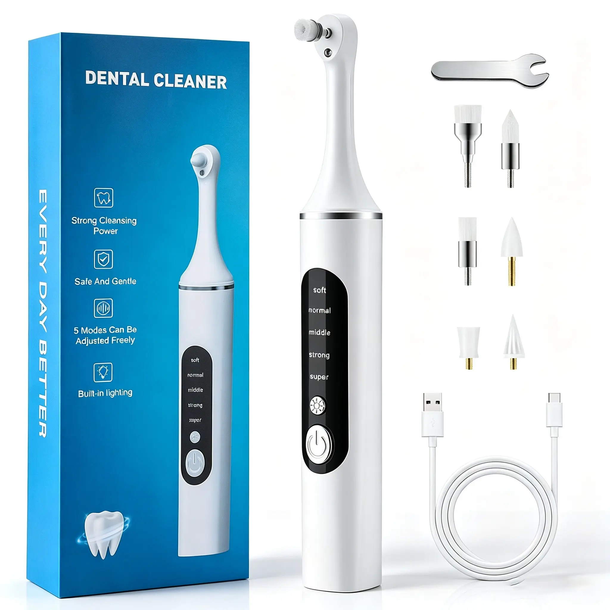 Electric Teeth Polisher, 5 Modes Dental Cleaning with LED Light, Oral Care Polishing Brush, Tooth Cleaning Device