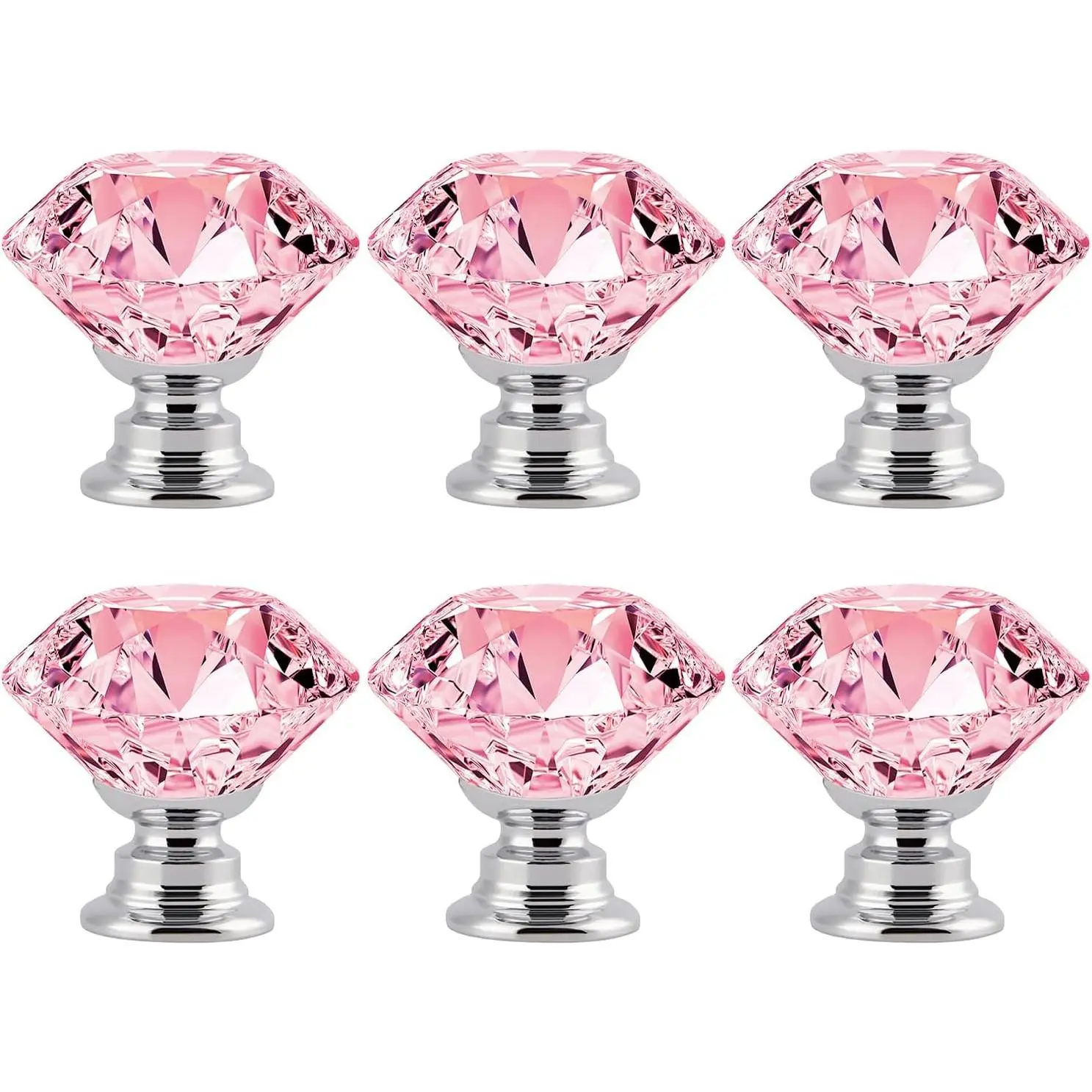 6 Pack   Cabinet Knobs 1.2"  Glass, Girl  Desk Handles, Cute Bathroom Cabinet Pulls for Dresser Drawer, Decorative Knobs with 2 Size Screws (Clear )