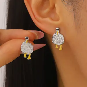 Quirky Silver Cartoon Seagull Stud Earrings Cute Funny Derpy Goose Bird Animal Enamel Post Earrings Weirdcore Aesthetic Novelty Jewelry for Women