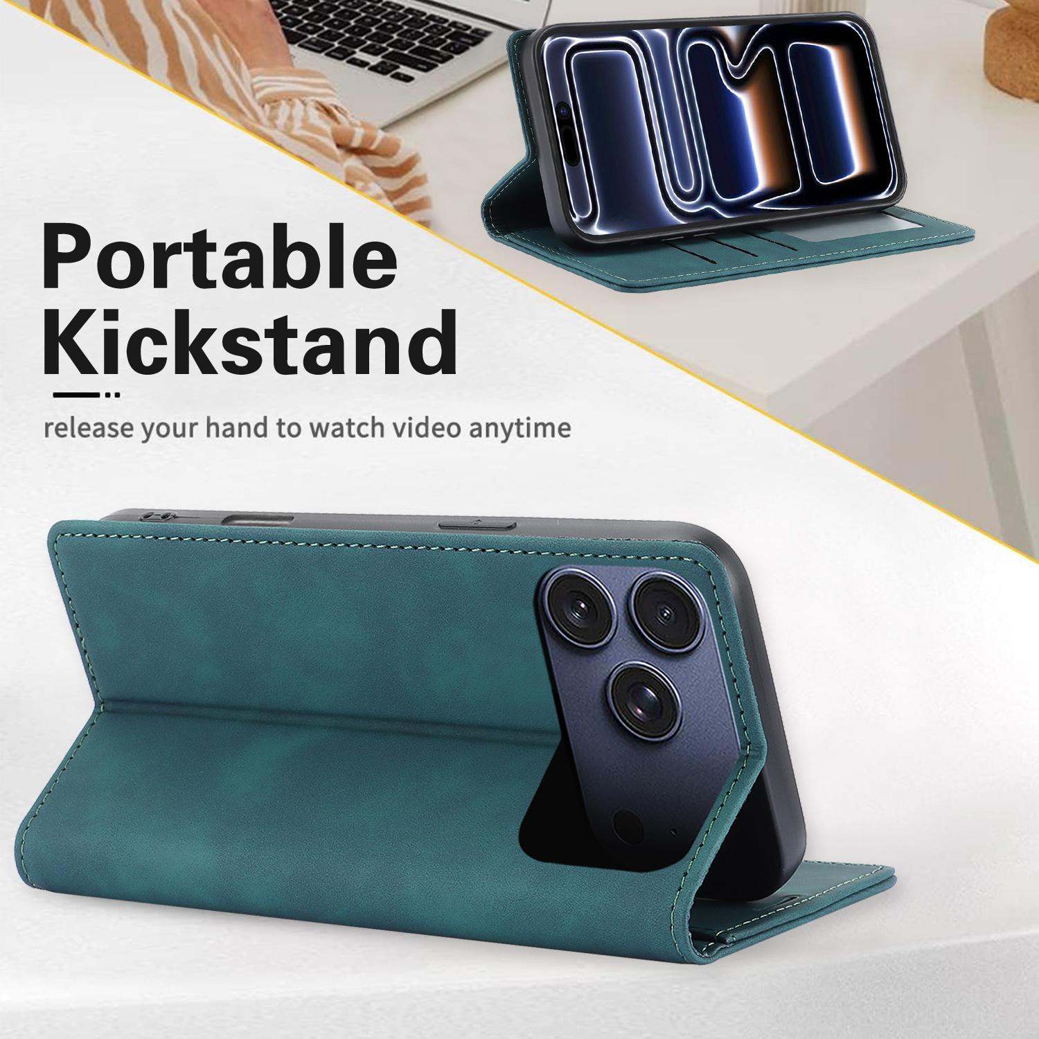 Matte PU Leather Flip Wallet Case with Card Slot, For iPhone 17 16 15 14 13 12 Pro Max