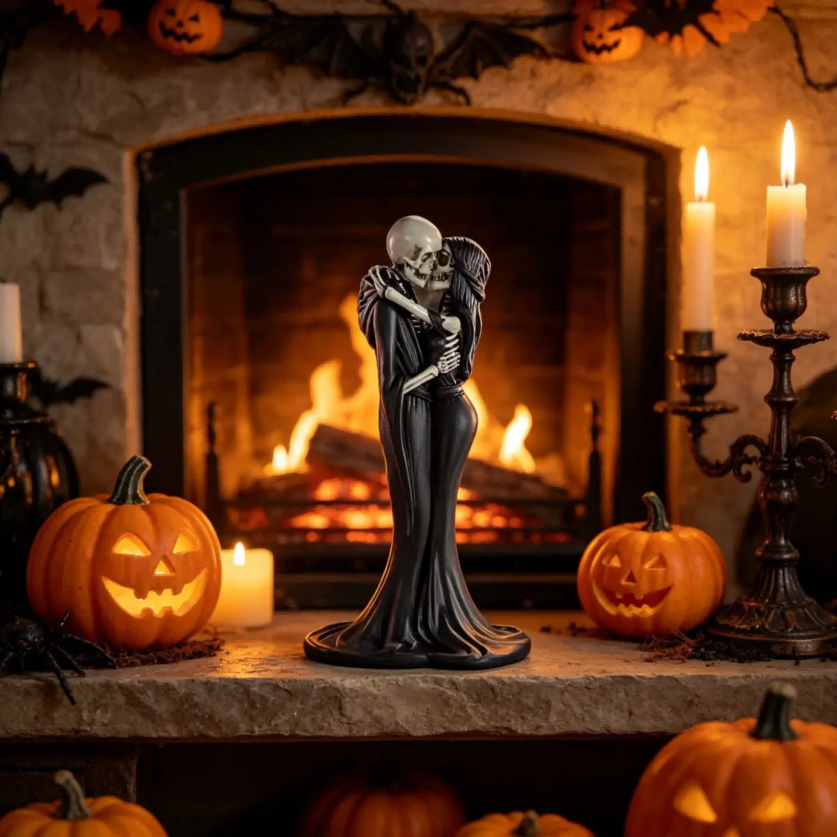 New Halloween Skeleton Decorative Figurine, Handmade Couple Skull Wedding Cake Topper, Unique Bride Groom Gift, Festive Party Accessory