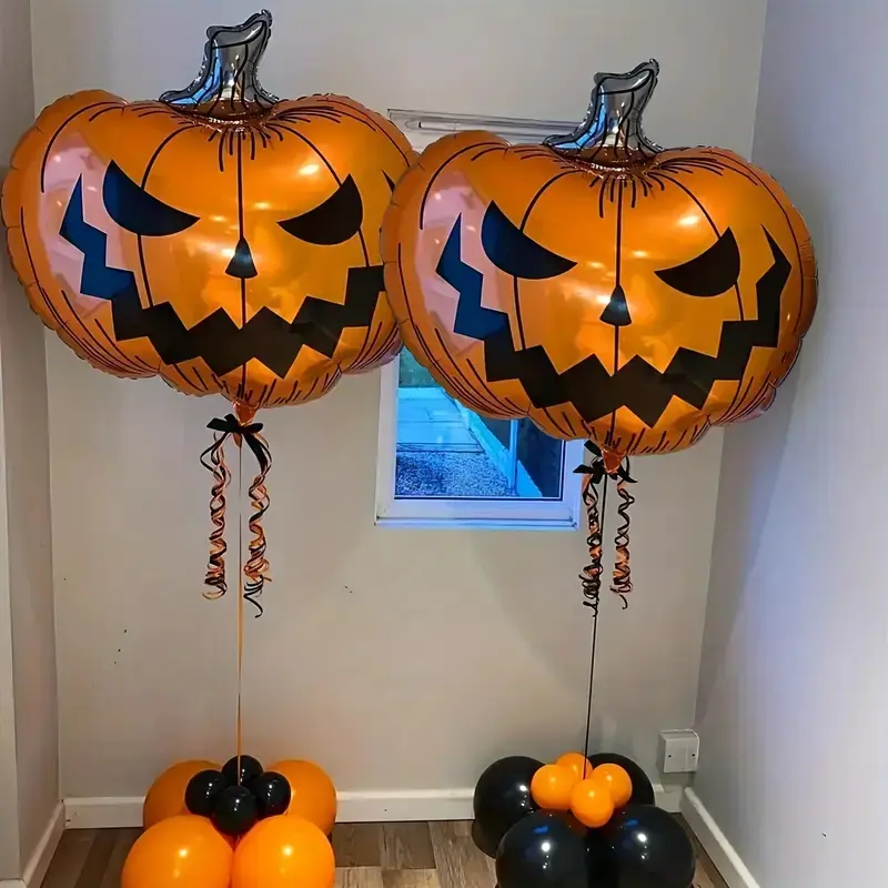 Halloween Party Decorations, Set of 2 Large Pumpkin-Shaped Aluminum Foil Balloons, Perfect for Haunted Houses & Farm Celebrations