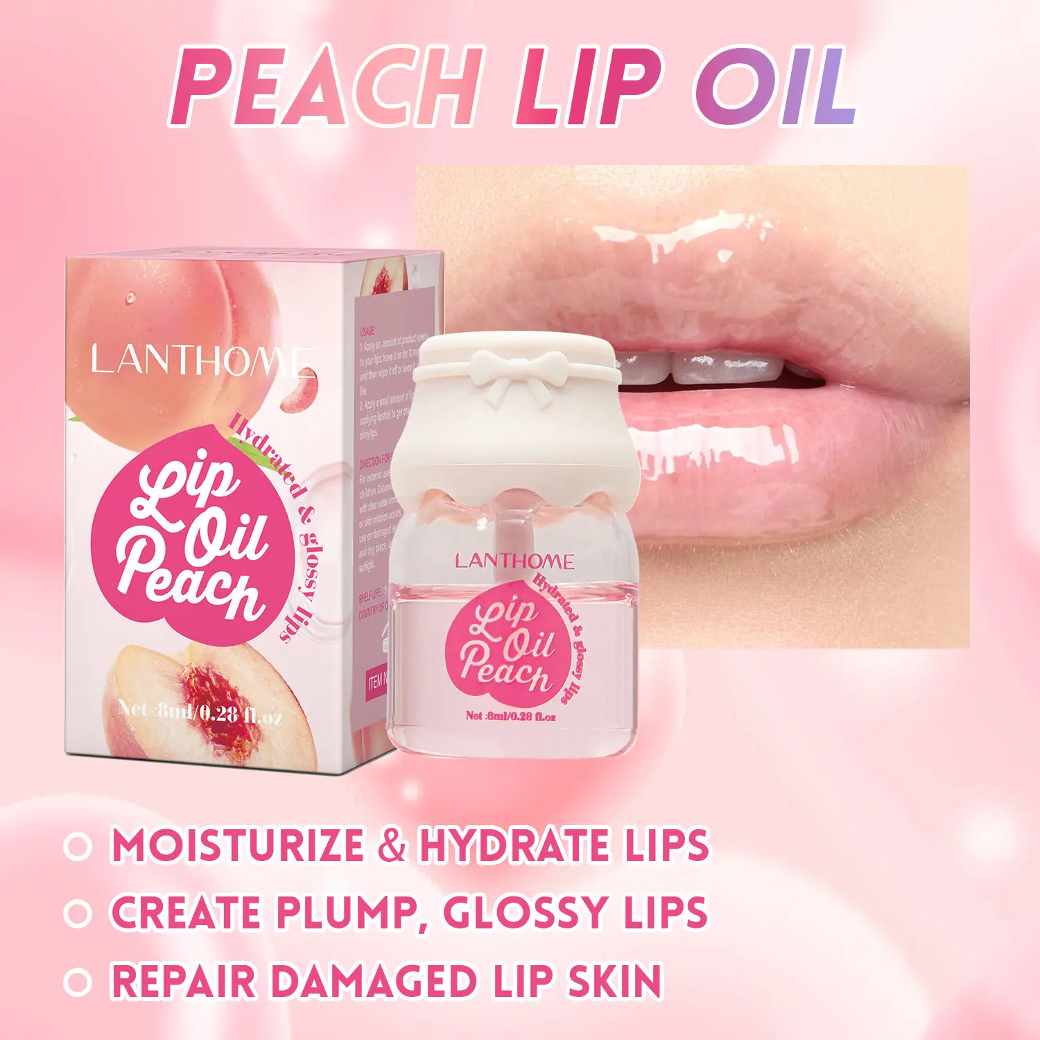 Cute Peach-Shaped Lip Oil, Juicy Peach Scent Hydrating Lip Gloss, Non-Sticky Plumping Lip Treatment, Moisturizing Shiny Lip Oil for Dry Lips, Daily Lip Care Makeup Gift for Women and Teen Girls