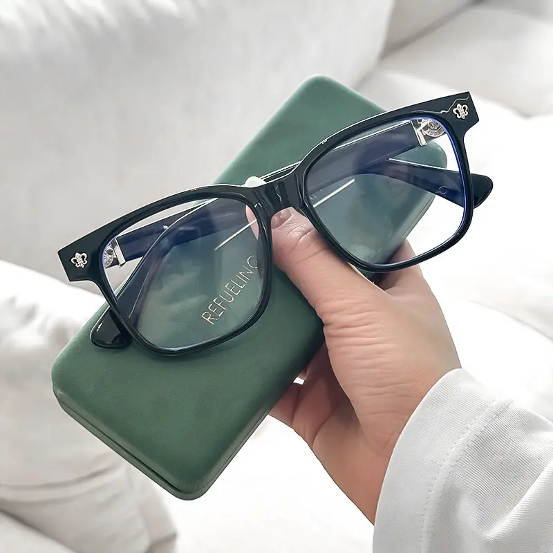 New trendy men with square round faces and thin glasses frames, retro large-frame glasses, Sven ruffian handsome flat glasses, anti-blue light and plain face