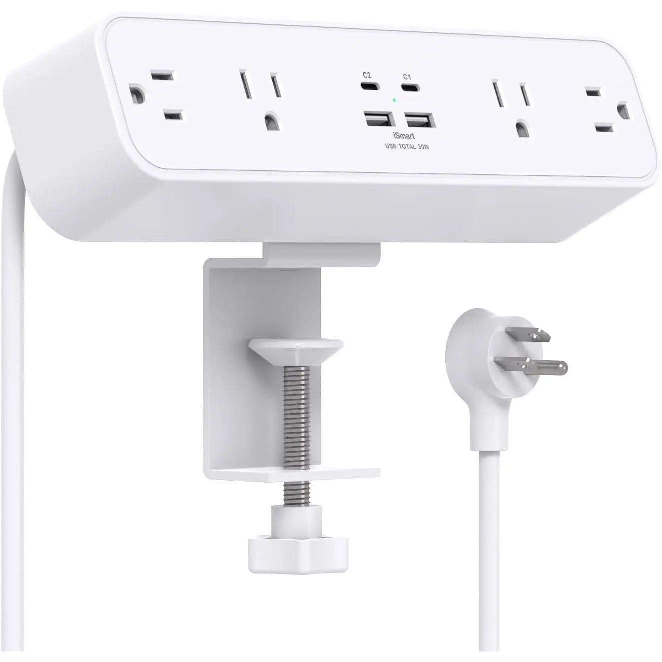 PD30W Desk Clamp Power Strip, Surge Protector,   Station | 4 Outlets, 4 USB (2 USB C), 5FT Extension Cord, Desk Organizer Gaming Accessories Office Essentials, Fits 1.96" Tabletop