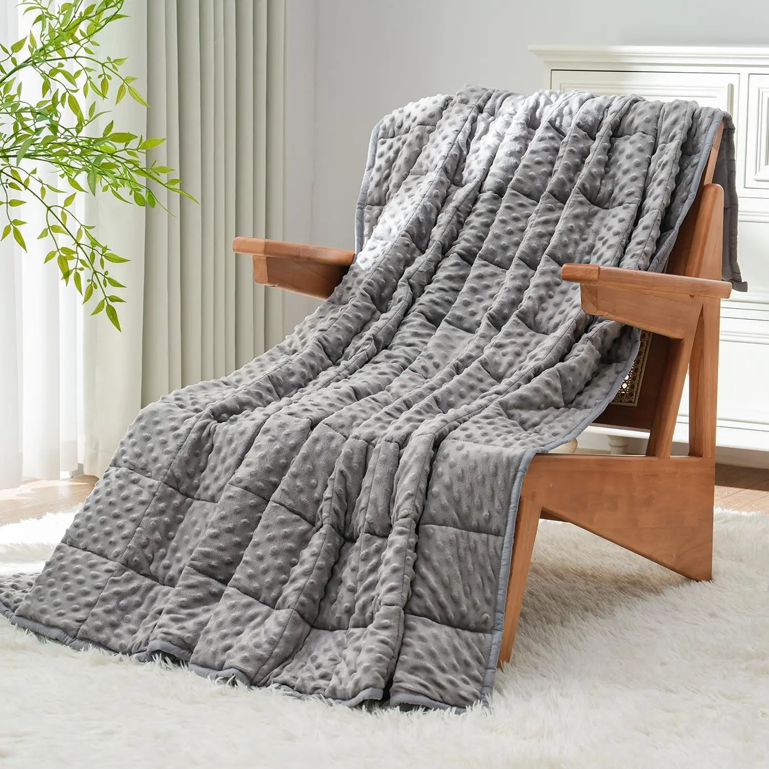 Minky Weighted Blanket for Adults, 60x80 Inches 20lbs Queen Size Cozy Warm Breathable Cooling Soft Minky Dots Filled with Glass Beads Washable Heavy Throw for Sleep and Calm Grey