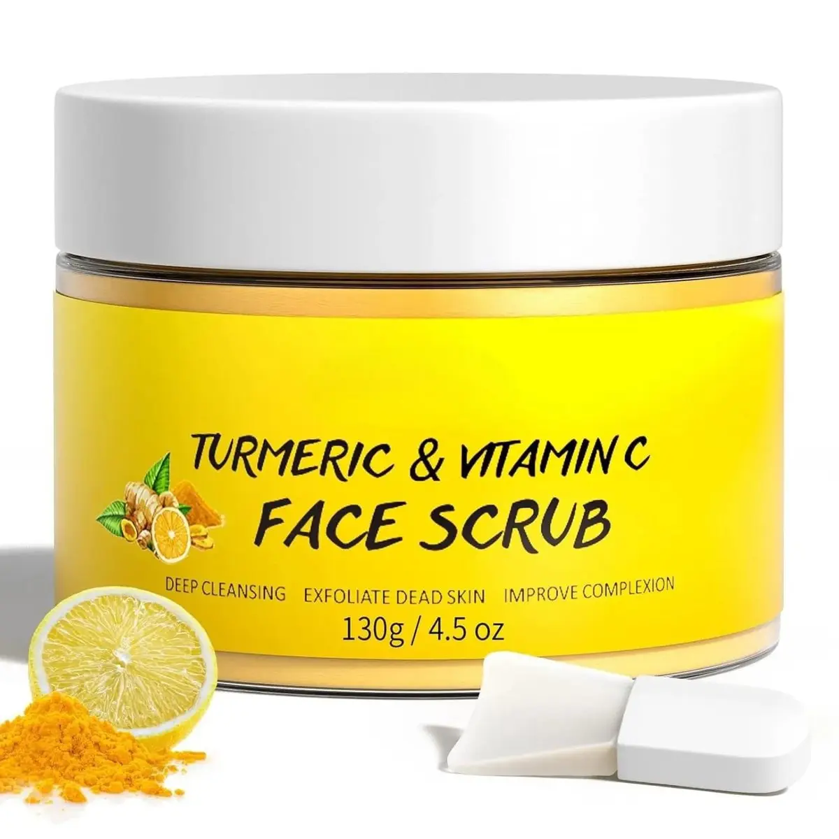 Exfoliating Cream with Turmeric, Vitamin C & Coconut Oil - Mild, Moisturizing Skin Polish to Exfoliate & Cleanse, 130g/4.5oz, Moisturize, Cleansing, Shiny Skin, All Skin Types