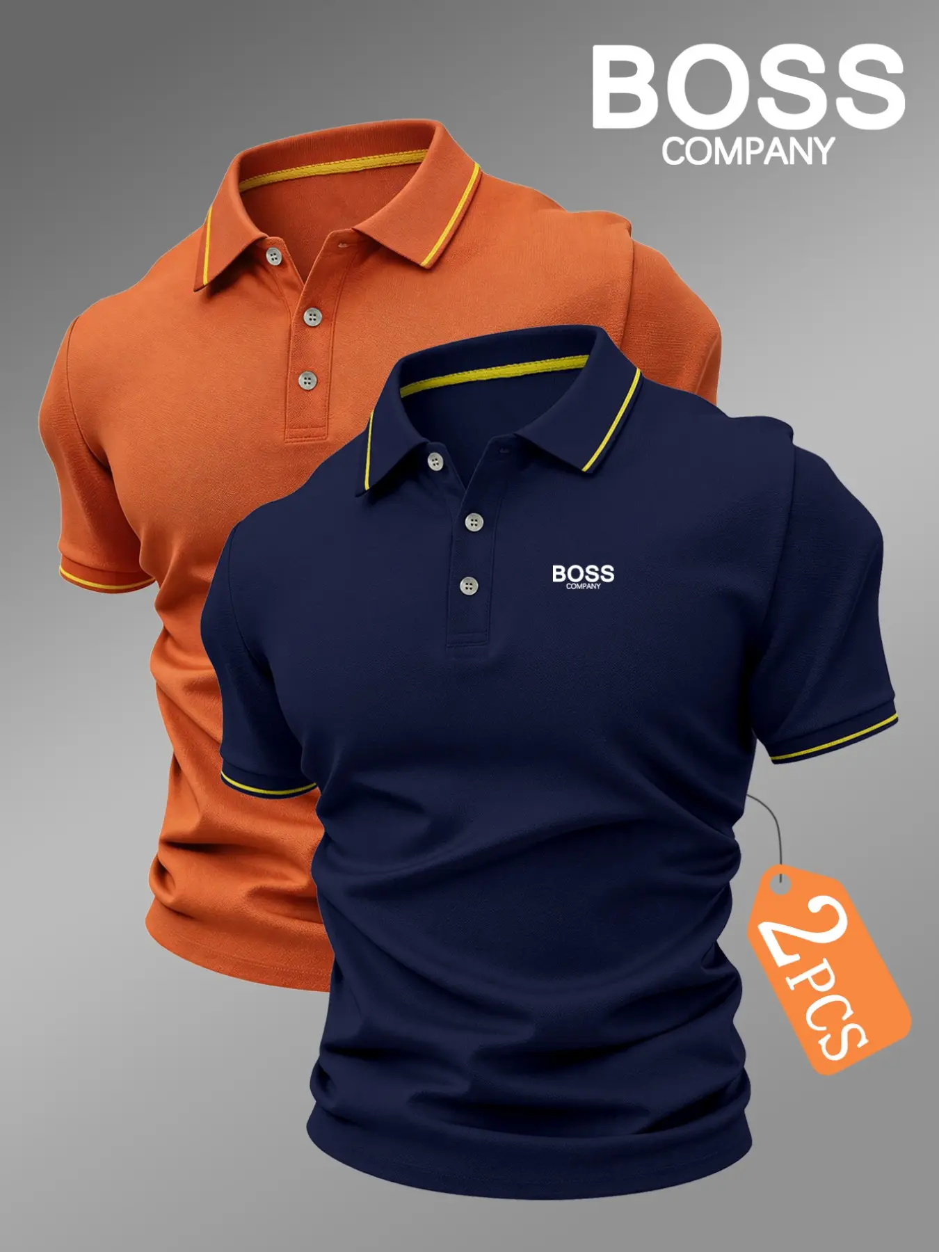 New Men's Golf Polo Shirt Set, Fashionable Boss Logo Print, Collared Stretch Casual Breathable All-Season Comfortable High-Quality Polo Casual Polo Shirts