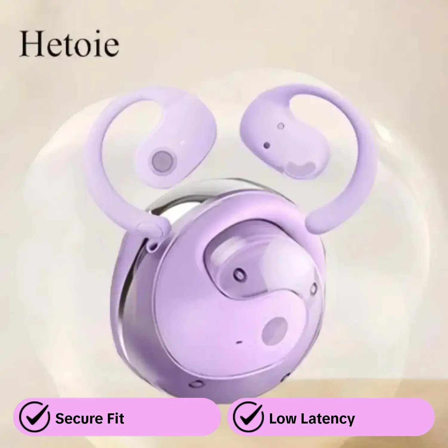 Hetoie Ear Hook Design Wireless Earphone with Microphone, Bluetooth-compatible Earbuds, Touch Control, Low Latency, Sports & Gaming, Wireless Chargeable Headphones