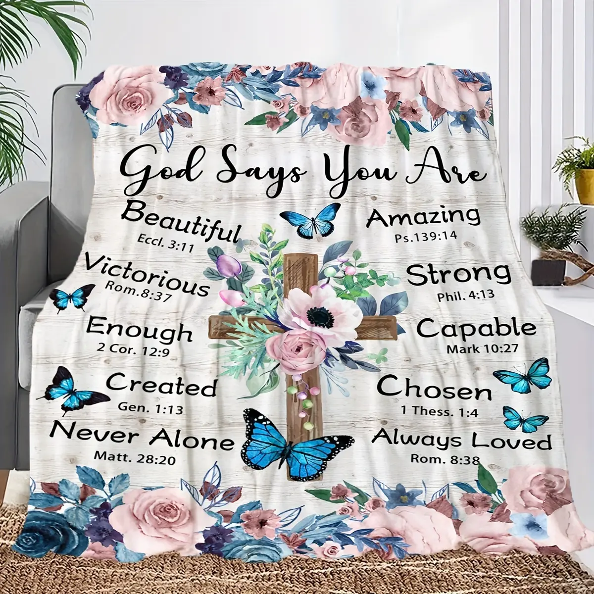Creative Flower Cross Print Blanket, Contemporary Style Blanket, Soft And Comfortable Blanket, Travel Sofa Bed Blanket, Office Home Decor, Birthday Gift Blanket, for Boys, Girls, Adults, All Seasons Available