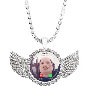 John Pork Is Calling Answer Call Phone Humor Funny Pig Graphic Glass Cabochon Angel Wings Pendant Necklace Jewelry Giftwholesale