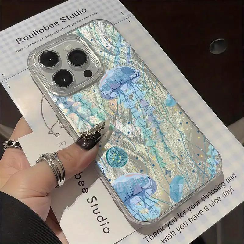 Jellyfish Ocean Phone Case for iPhone 17 16 15 14 13 12 11 Pro Max Plus & Samsung Galaxy S26 S25 S24 S23 S22 Ultra- Crystal Clear TPU+PET Hybrid, Shockproof Protection with Floating Tentacles & Bubble Accents Protective