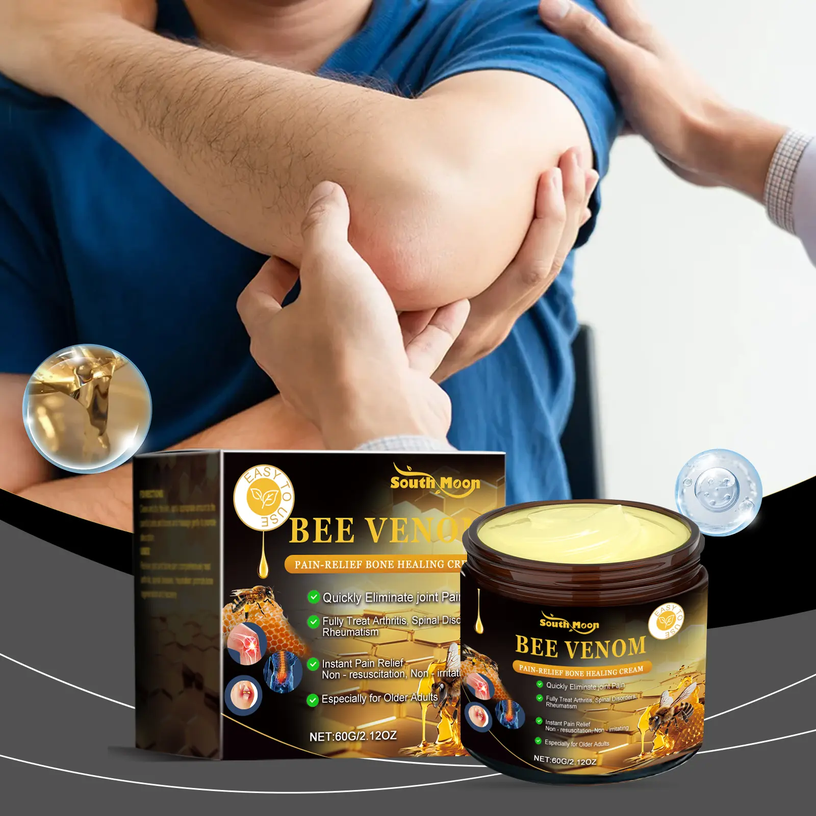 South Moon Bee Venom Herbal Joint Wellness Cream, Gentle Topical Massage Care Ointment for Knee, Wrist & Body Joint Zones, Daily External Body Nurture Cream all-natural soothing