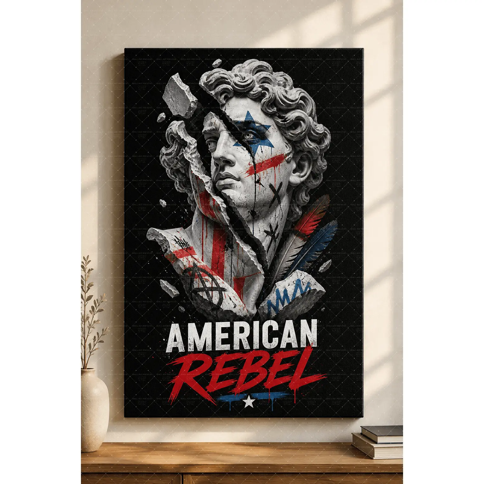 American Rebel Canvas Poster| Patriotic Graffiti Statue Wall Art| Red White Blue Motivational Canvas Print for Living Room Bedroom Office,wall decor,poster.