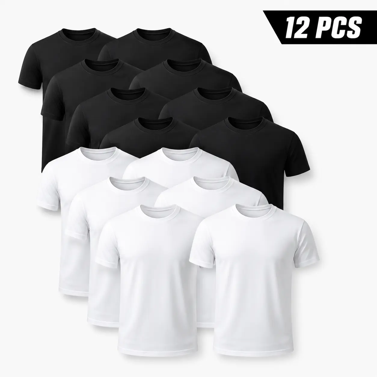 12-pack of unisex 100% cotton T-shirts includes 6 black and 6 white solid-color soft cotton short-sleeved T-shirts, perfect for everyday casual wear.cotton tee shirt