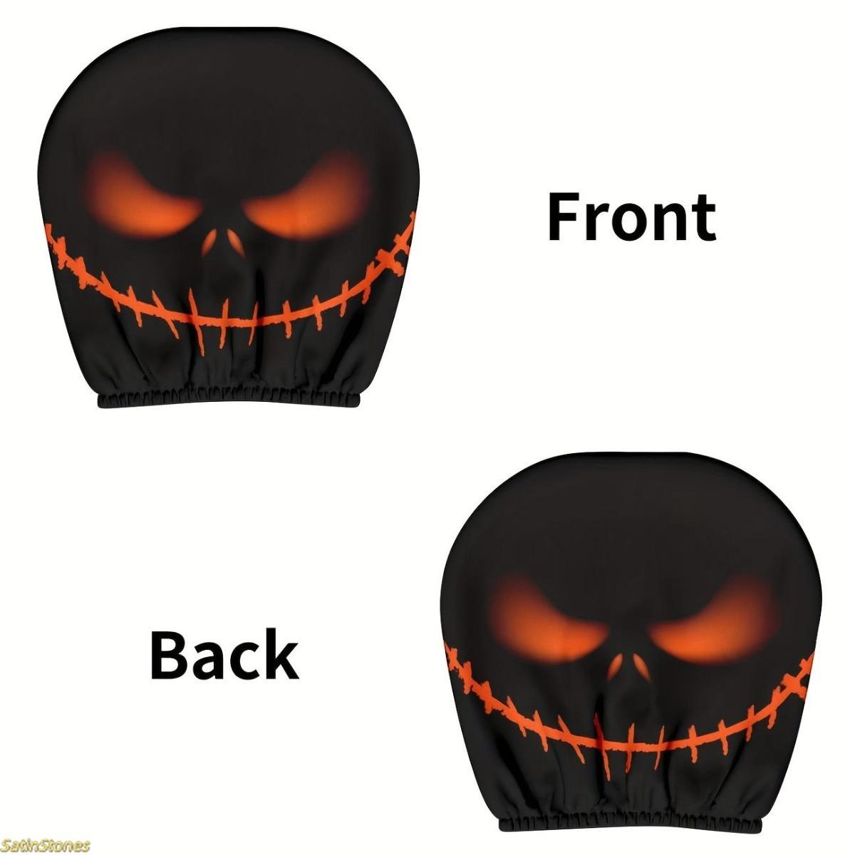 2 Pack Halloween Pumpkin Head Pillow Covers, Skull Design, Glowing Eyes, Car Ornaments, Spooky Car Accessories, Festive Atmosphere, Easy to Install, Universal Fit