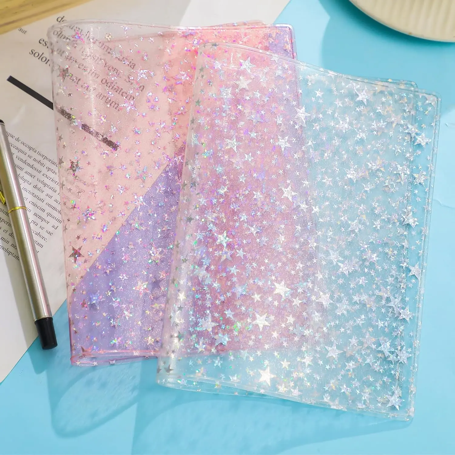 2 count  B6 Glitter  Jelly Cover Transparent Planner Cover for Journal Planners and Notebooks