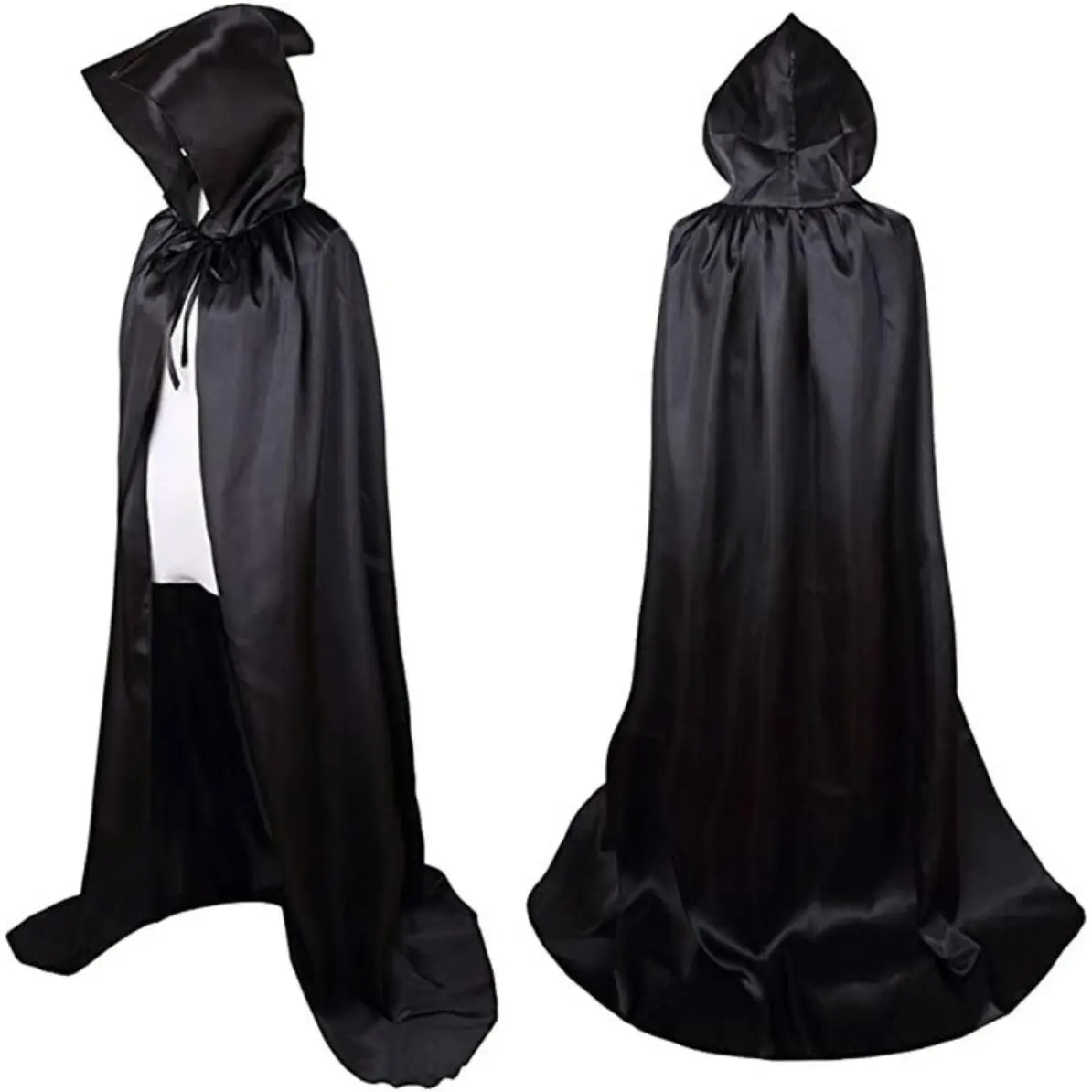 Adult Satin Hooded Cape with Stand Collar – Shiny Halloween Vampire Witch Cloak, Cosplay Costume Accessory, Elegant Full-Length Cape for Men & Women, Black & Multi-Color