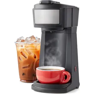 114 Personal Single-Serve Compact Coffee Maker Brewer Includes 14Oz. Thermal Travel Mug with Stainless Steel Interior, Compatible with Coffee Grounds, Reusable Filter, Black